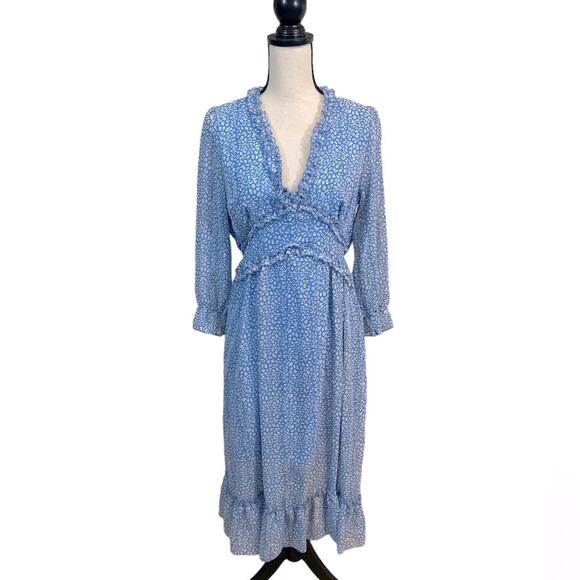 Unbranded Dresses & Skirts - Dusty Blue Boho Peasant Ruffles V-Neck Dress Size Small